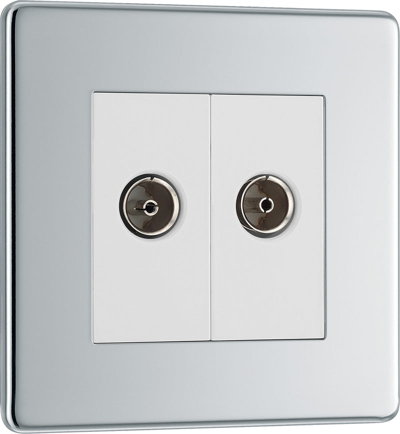 BG Electrical Flatplate Screwless Polished Chrome - Double, co-axial