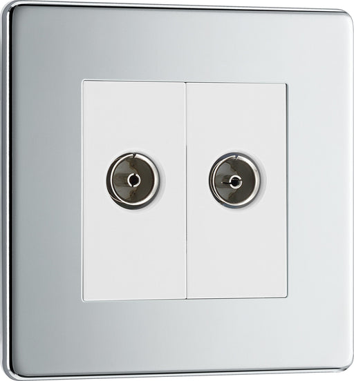 BG Electrical Flatplate Screwless Polished Chrome - Double, isolated, co-axial