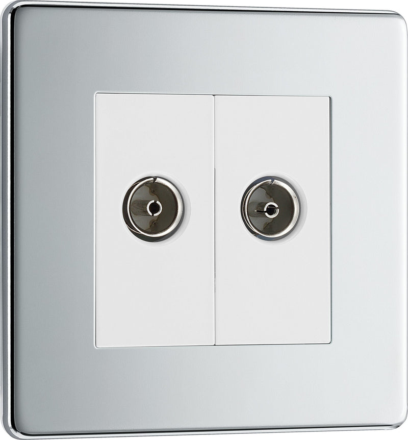 BG Electrical Flatplate Screwless Polished Chrome - Double, isolated, co-axial