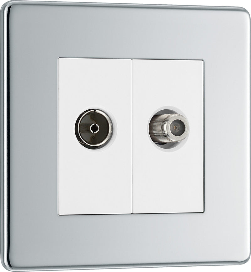 BG Electrical Flatplate Screwless Polished Chrome - Double, satellite and co-axial