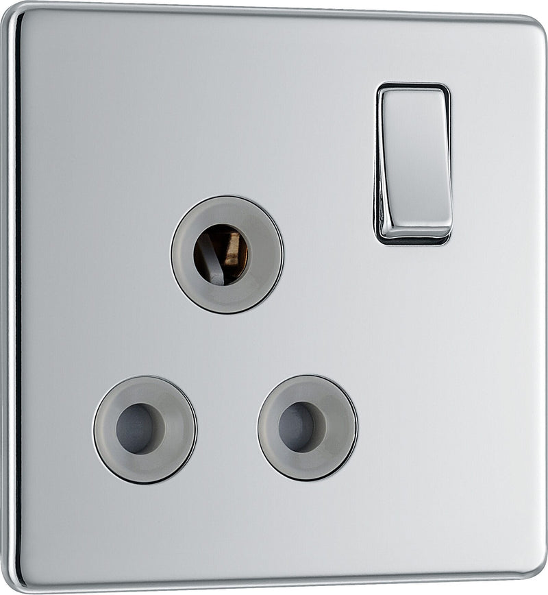 BG Electrical Flatplate Screwless Polished Chrome - 15A, single, switched, round pin