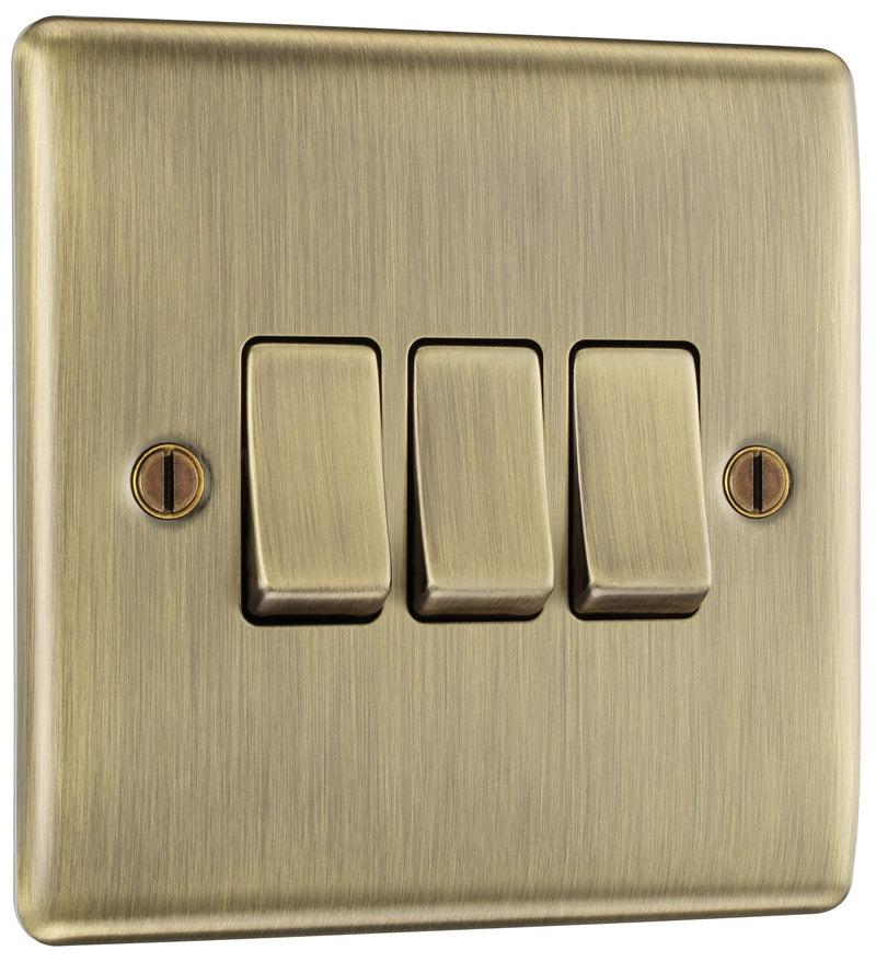 BG Electrical Nexus Metal Antique Brass - Triple, 2 way switch