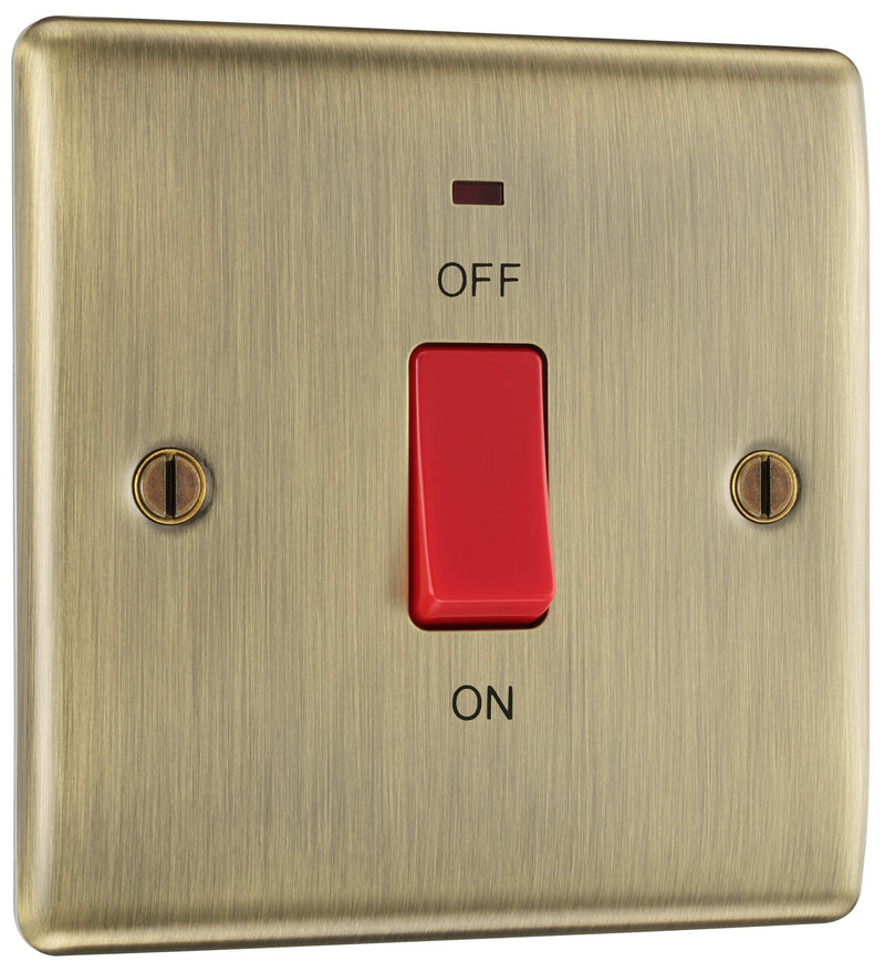 BG Electrical Nexus Metal Antique Brass - 45A, double pole, single plate, with indicator