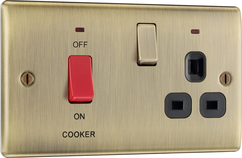 BG Electrical Nexus Metal Antique Brass - 45A double pole, with switched socket and indicators