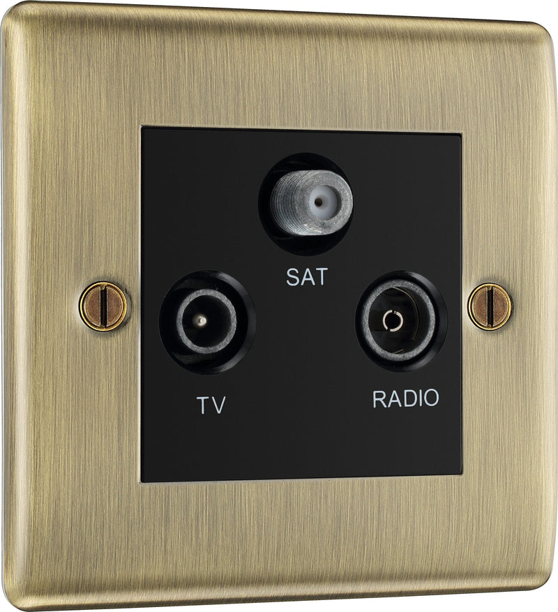 BG Electrical Nexus Metal Antique Brass - Triple TV/FM/SAT triplex - screened