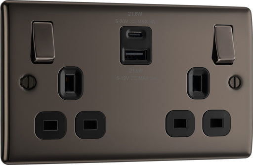 BG Electrical Nexus Metal Black Nickel - Double switched single pole, with USB A + C (22W)