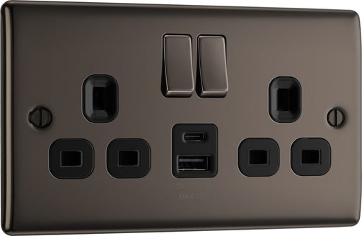 BG Electrical Nexus Metal Black Nickel - Double switched single pole, with USB A + C (12W)