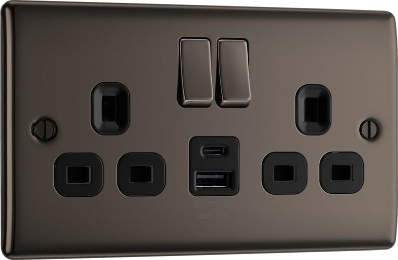 BG Electrical Nexus Metal Black Nickel - Double switched single pole, with USB A + C (12W)