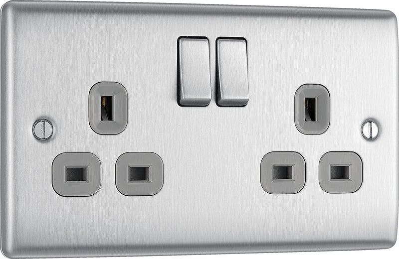 BG Electrical Nexus Metal Brushed Steel - Double, switched, double pole