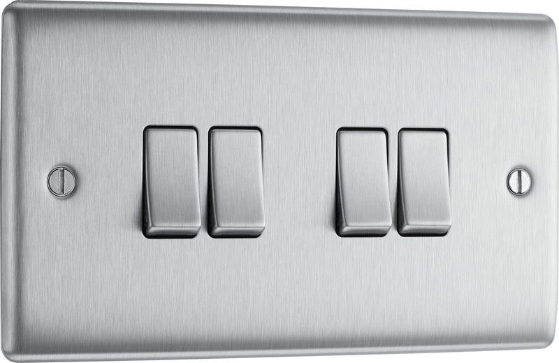 BG Electrical Nexus Metal Brushed Steel - Quadruple, 2 way switch