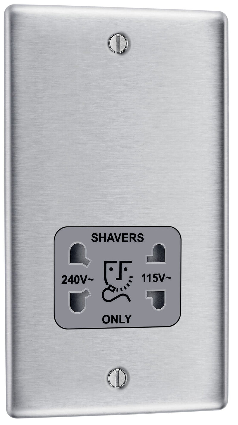 BG Electrical Nexus Metal Brushed Steel - 115/240V dual voltage shaver socket