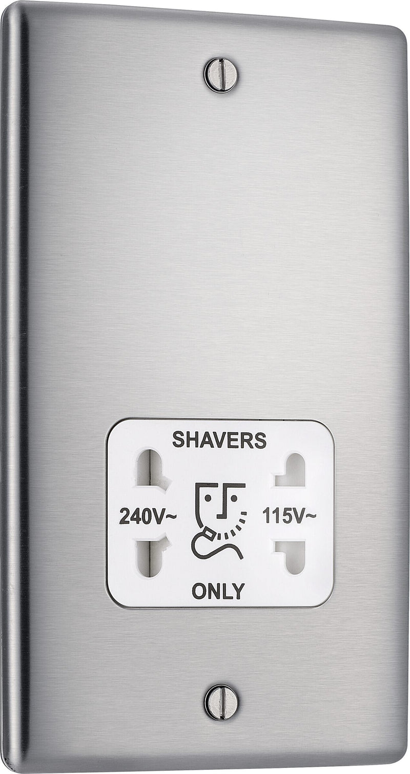 BG Electrical Nexus Metal Brushed Steel - 115/240V dual voltage shaver socket