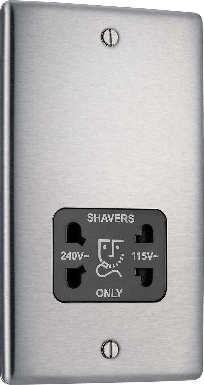 BG Electrical Nexus Metal Brushed Steel - 115/240V dual voltage shaver socket
