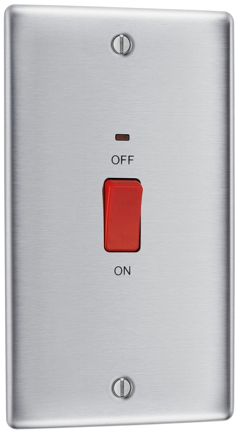 BG Electrical Nexus Metal Brushed Steel - 45A, double pole, large plate, with indicator