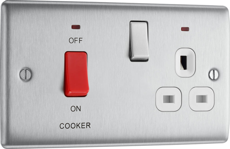 BG Electrical Nexus Metal Brushed Steel - 45A double pole, with switched socket and indicators