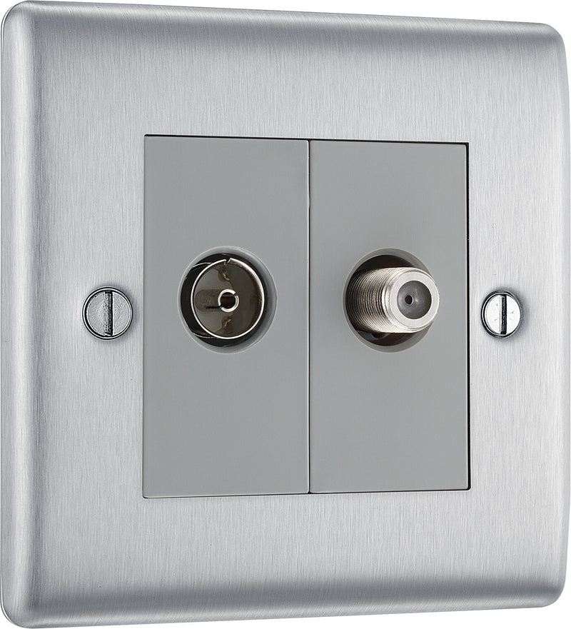 BG Electrical Nexus Metal Brushed Steel - Double, satellite and co-axial