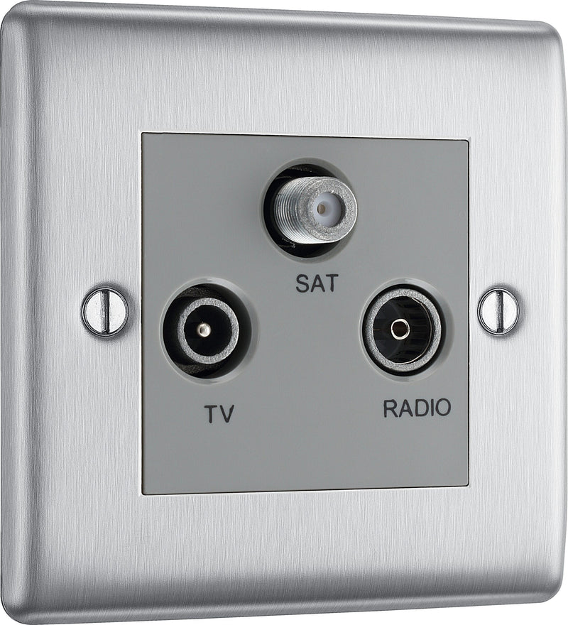 BG Electrical Nexus Metal Brushed Steel - Triple TV/FM/SAT triplex - screened