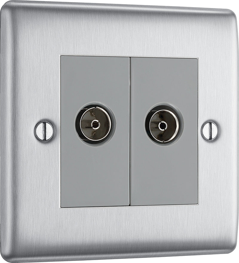 BG Electrical Nexus Metal Brushed Steel - Double, isolated, co-axial
