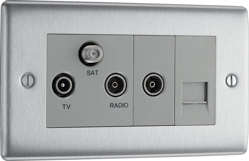 BG Electrical Nexus Metal Brushed Steel - Triplex with BT outlet and co-axial return - screened