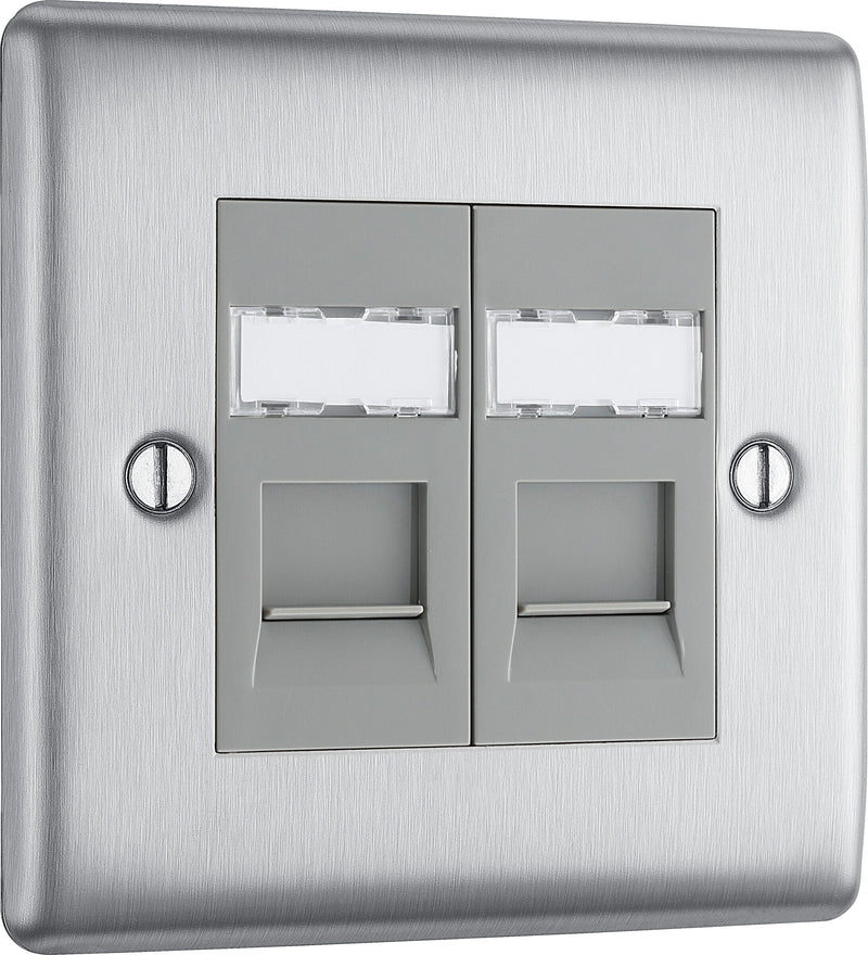 BG Electrical Nexus Metal Brushed Steel - Double, RJ45 data socket