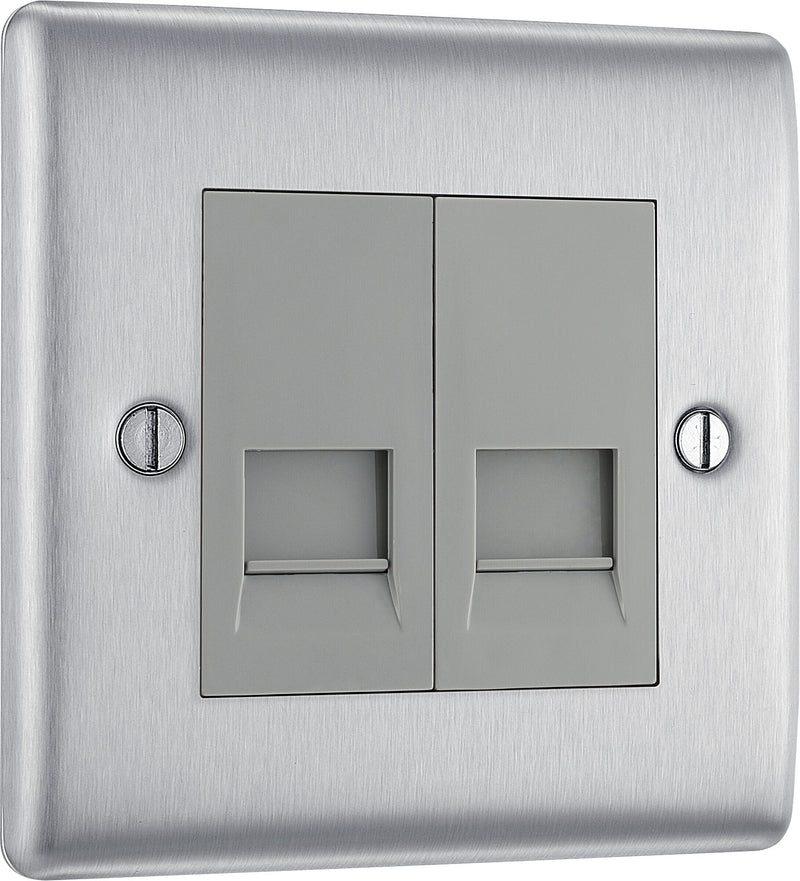 BG Electrical Nexus Metal Brushed Steel - Double, telephone socket, master