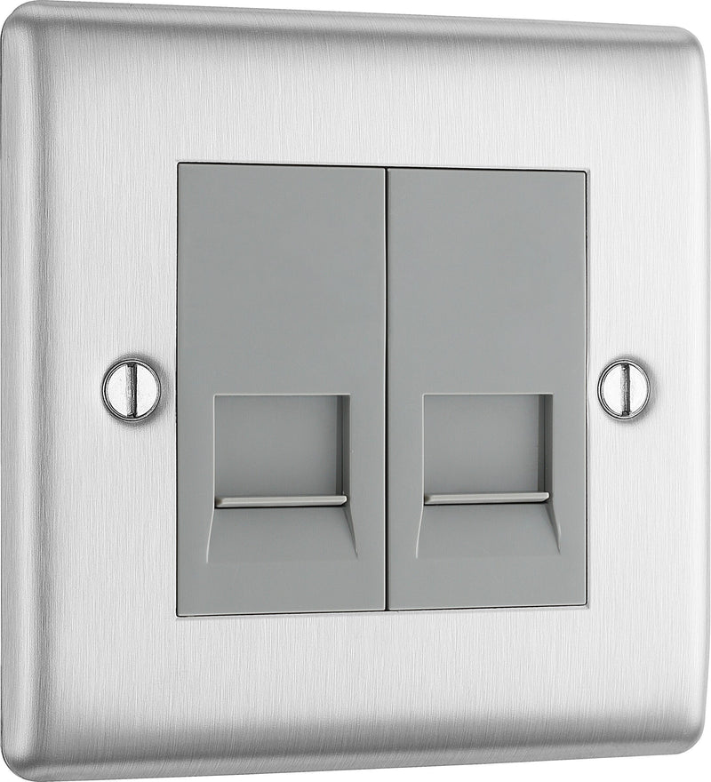 BG Electrical Nexus Metal Brushed Steel - Double, telephone socket, secondary