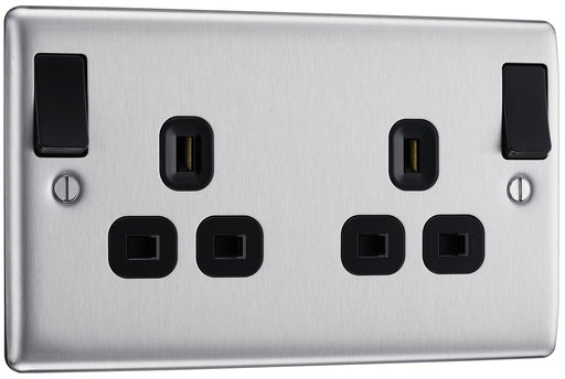 BG Electrical Nexus Metal Brushed Steel - Double, switched, double pole, outboard rockers