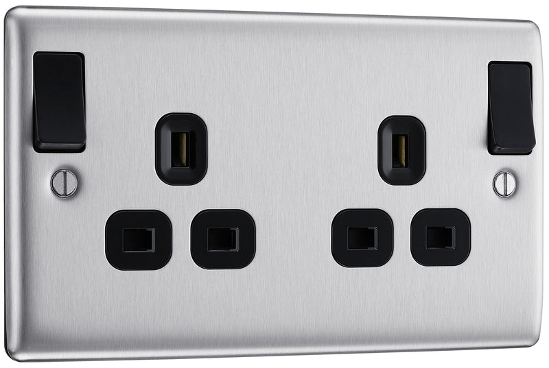 BG Electrical Nexus Metal Brushed Steel - Double, switched, double pole, outboard rockers