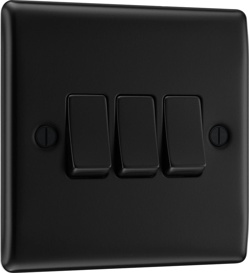 BG Electrical Nexus Metal Matt Black - Triple, 2 way switch