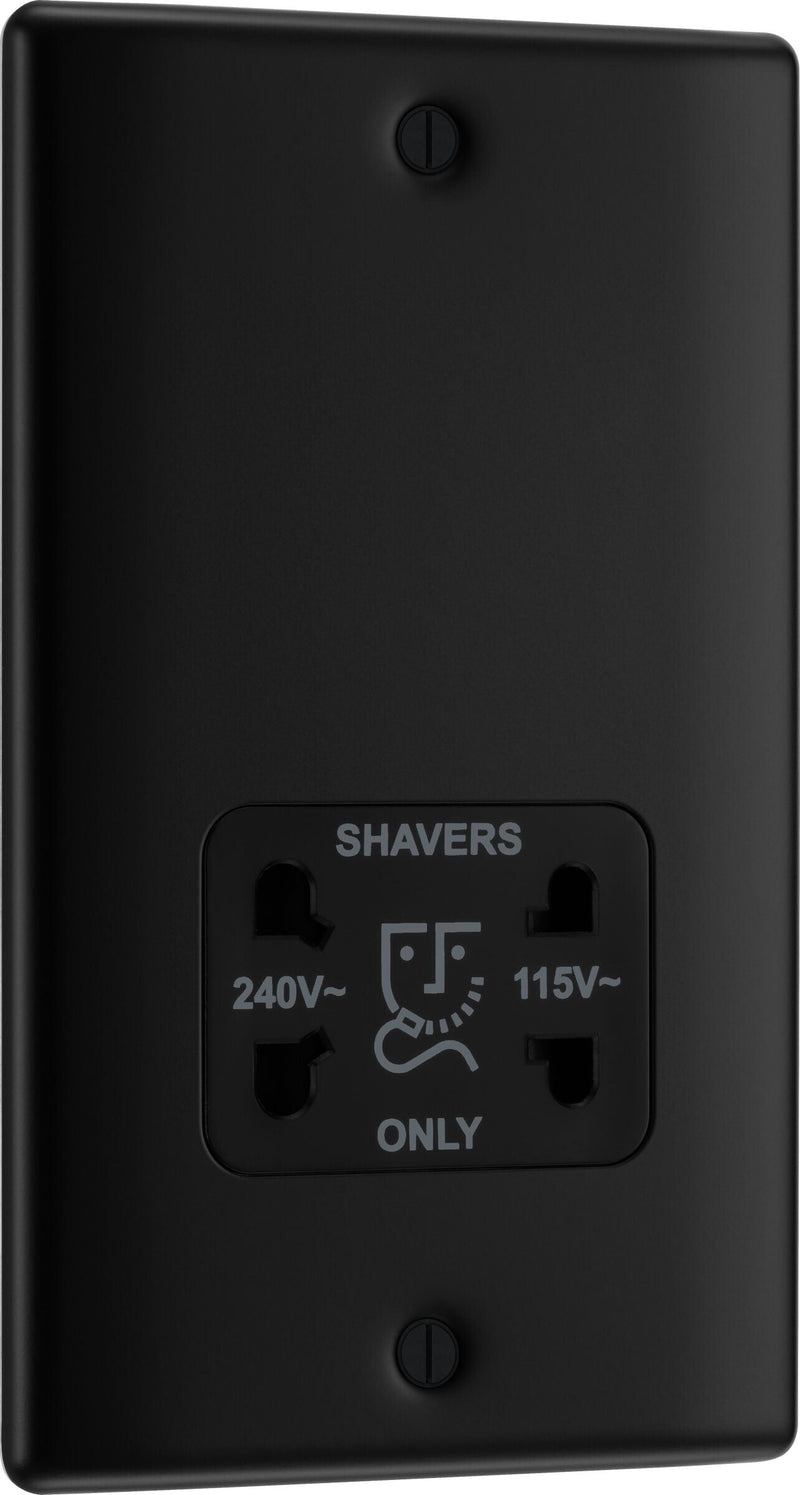 BG Electrical Nexus Metal Matt Black - 115/240V dual voltage shaver socket