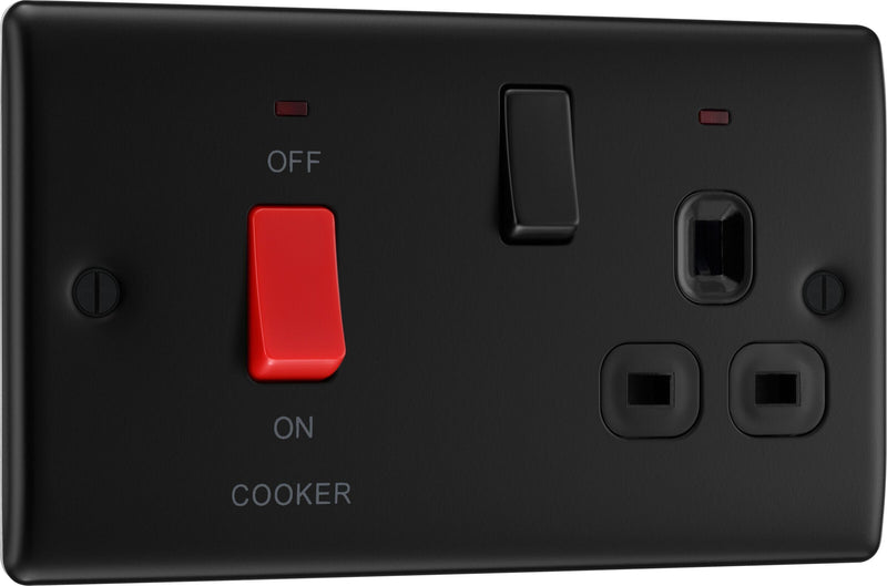 BG Electrical Nexus Metal Matt Black - 45A double pole, with switched socket and indicators