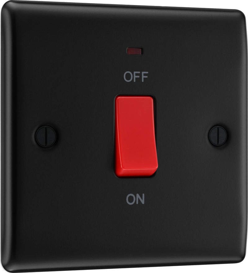 BG Electrical Nexus Metal Matt Black - 45A, double pole, single plate, with indicator