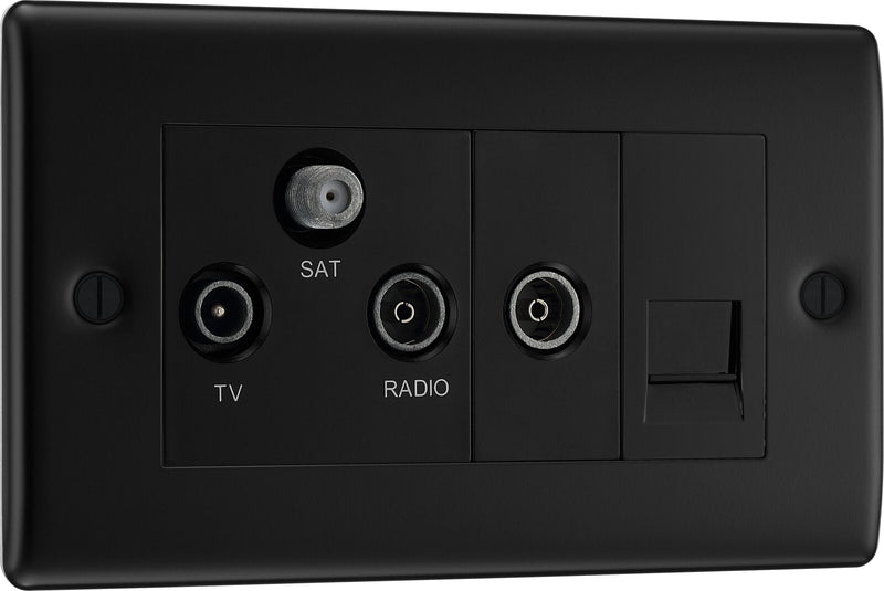 BG Electrical Nexus Metal Matt Black - Triplex with BT outlet and co-axial return - screened