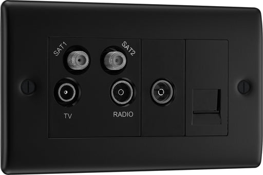 BG Electrical Nexus Metal Matt Black - Quadplex 2 x sat, BT outlet and co-ax returned - screened