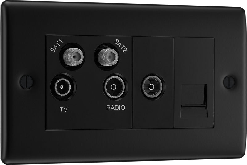 BG Electrical Nexus Metal Matt Black - Quadplex 2 x sat, BT outlet and co-ax returned - screened