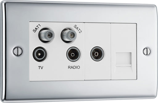 BG Electrical Nexus Metal Polished Chrome - Quadplex, 2 x sat, BT outlet and co-ax returned - screened