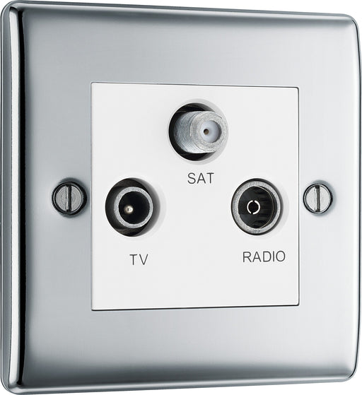 BG Electrical Nexus Metal Polished Chrome - Triple TV/FM/SAT triplex - screened