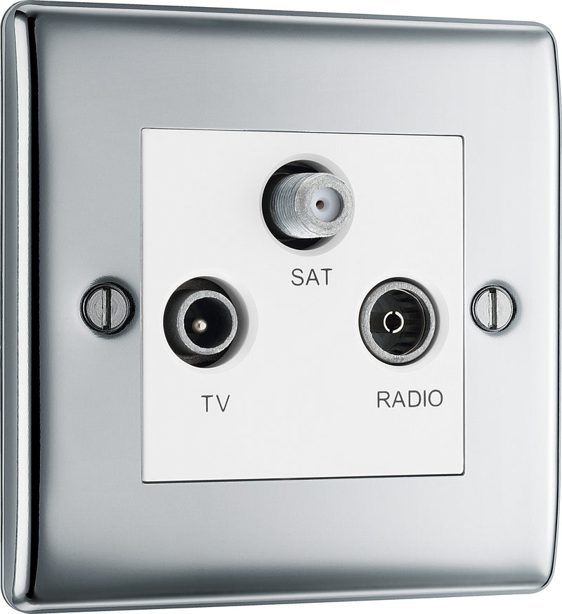 BG Electrical Nexus Metal Polished Chrome - Triple TV/FM/SAT triplex - screened
