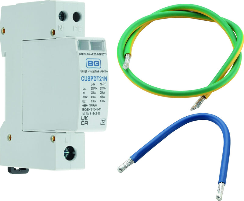 BG Circuit Protection Kits Replacement Parts - SPD wiring kit (no MCB) with neutral & Earth wires and type 2 SPD to fit into BG consumer units for new or retrofit installations