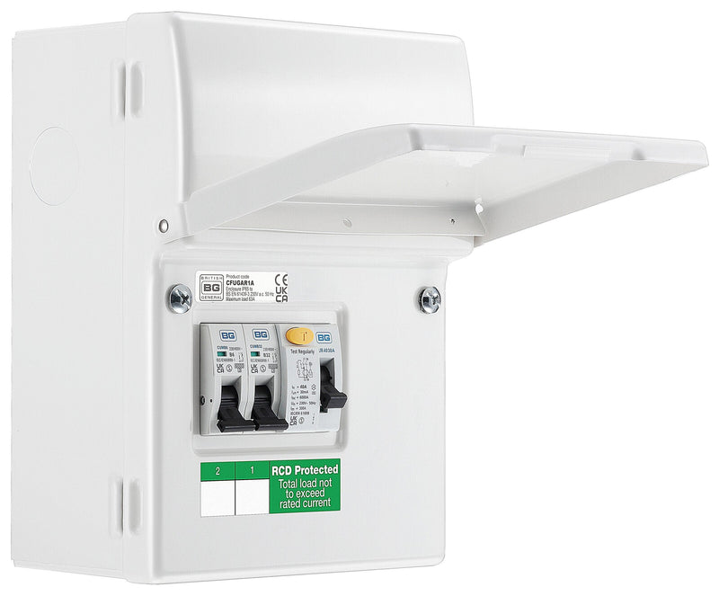BG Circuit Protection IP20 Non Weatherproof - 4 module, 2 way, 40A Type A RCD, 2 MCB's