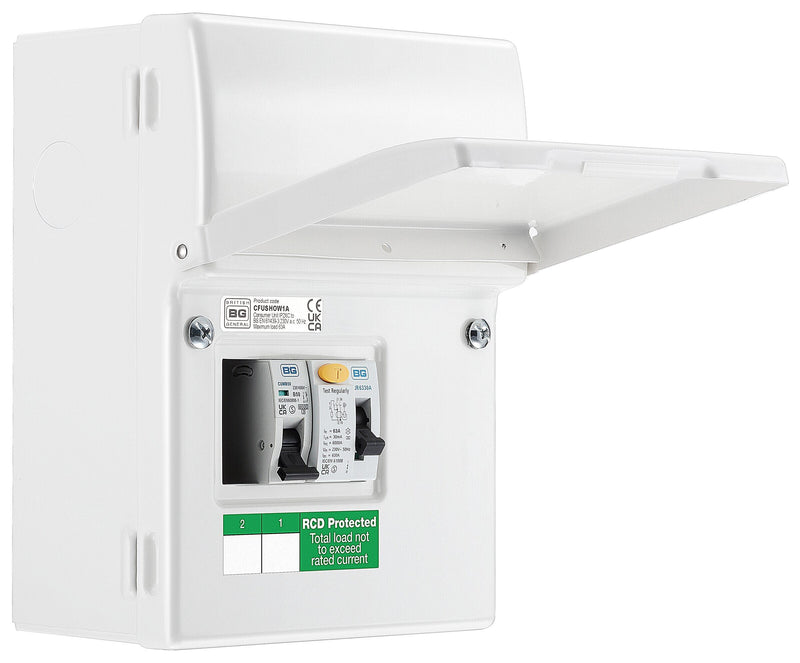 BG Circuit Protection IP20 Non Weatherproof - 4 module, 2 way, 63A Type A RCD, 2 MCB's