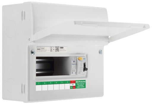 BG Circuit Protection Dual RCD - 9 module, 6 way, 100A Type A RCD, Type 2 SPD