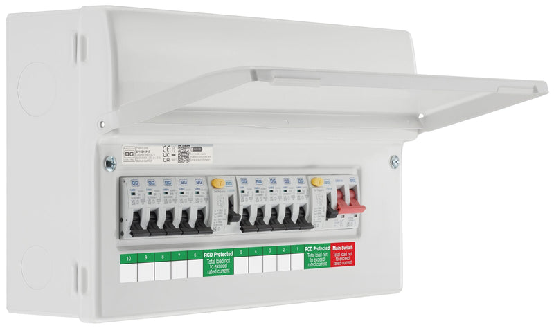 BG Circuit Protection Dual RCD - 16 module, 10 way, 100A Main Switch, 2 x 100A Type A RCD, 10 MCB's