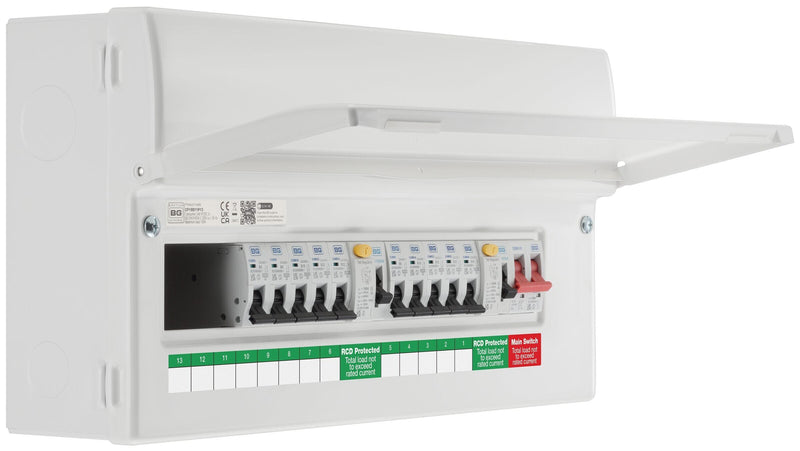 BG Circuit Protection Dual RCD - 19 module, 13 way, 100A Main Switch, 2 x 100100A Type A RCD, 10 MCB's