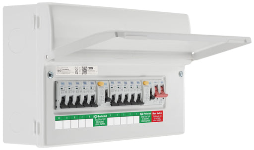 BG Circuit Protection Dual RCD - 16 module, 10 way, 100A Main Switch, 2 x 80A Type A RCD, 10 MCB's