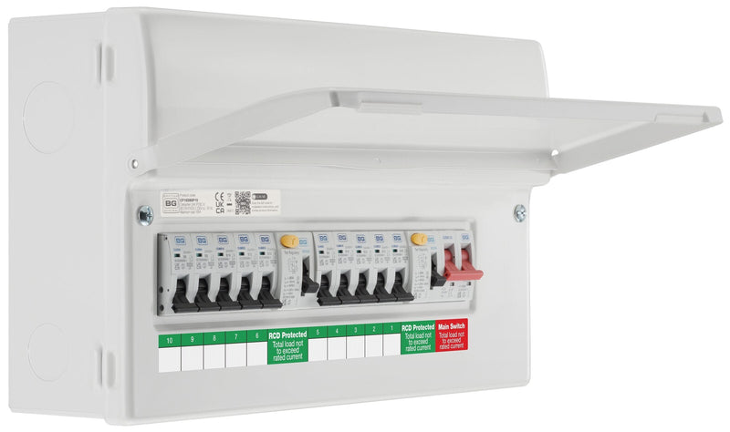 BG Circuit Protection Dual RCD - 16 module, 10 way, 100A Main Switch, 2 x 80A Type A RCD, 10 MCB's