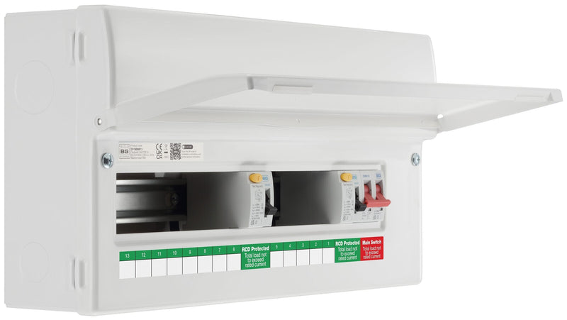 BG Circuit Protection Dual RCD - 19 module, 13 way, 100A Main Switch, 2 x 80A Type A RCD