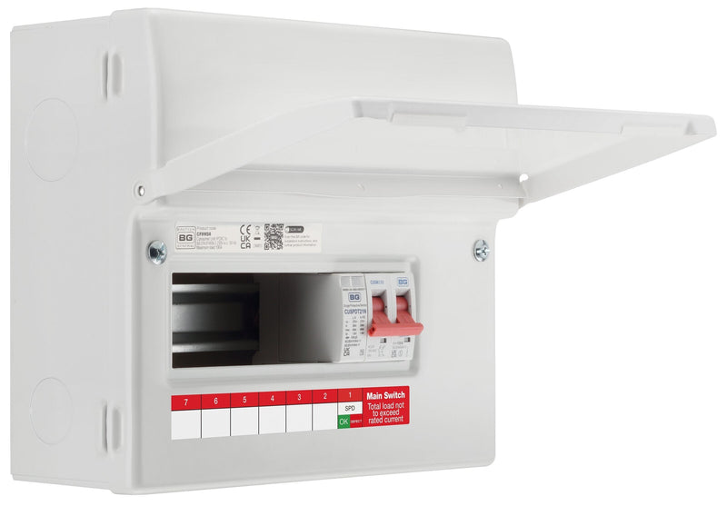 BG Circuit Protection Main Switch SPD - 9 module, 6 way, 100A Main Switch, Type 2 SPD