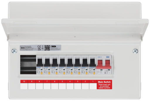 BG Circuit Protection RCBO Main Switch - 12 module, 10 way, 100A Main Switch, 8 RCBO's