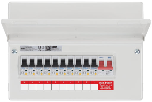 BG Circuit Protection RCBO Main Switch - 12 module, 10 way, 100A Main Switch, 10 RCBO's